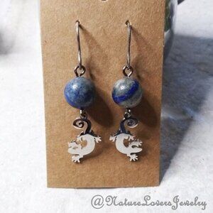Lapis Lazuli Reptile Earrings | Nature Lover Gift | Reptile Gecko Charm Jewelry